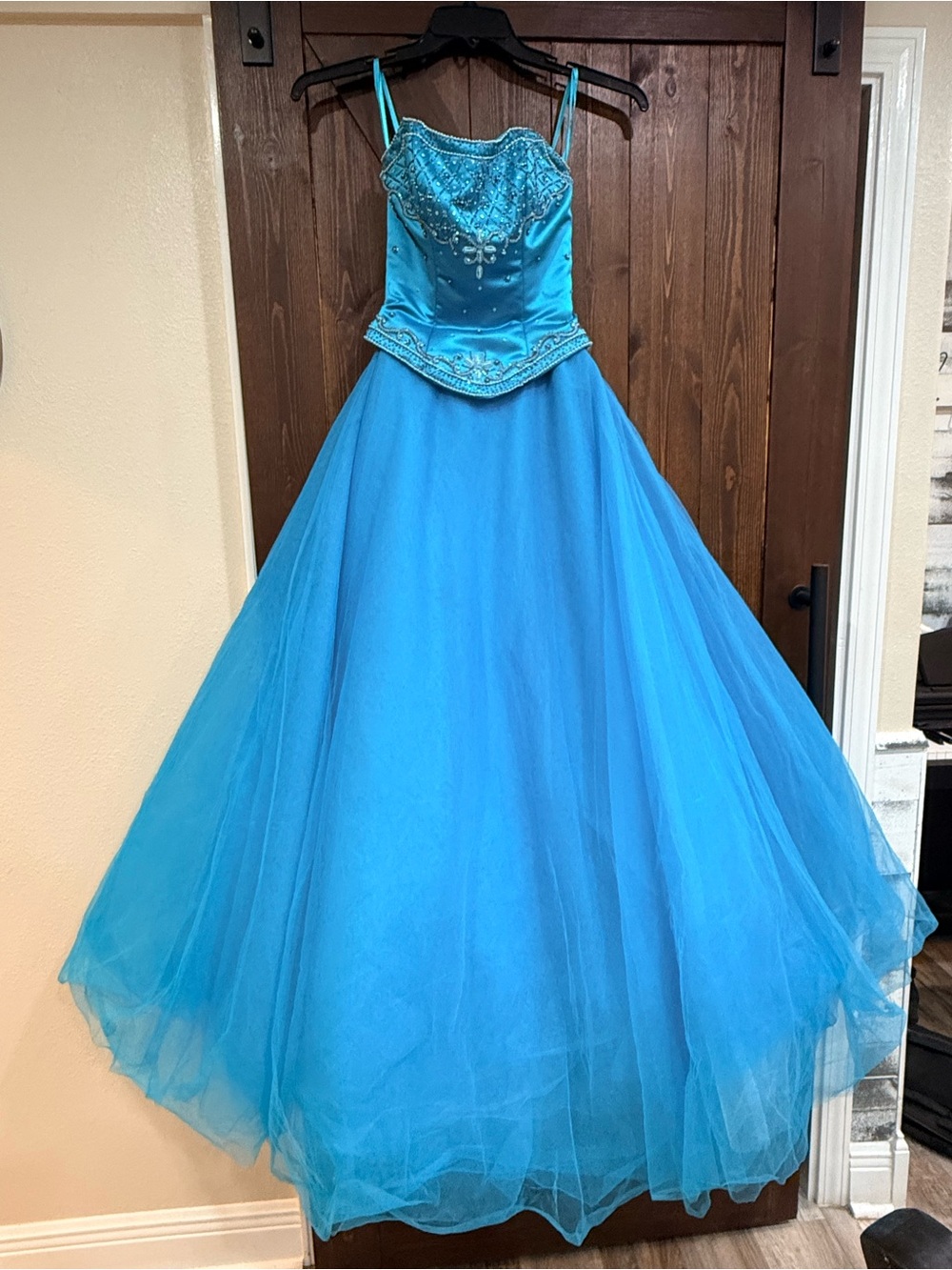 Tiffany Designs Turquoise Satin & Tulle Ball Gown